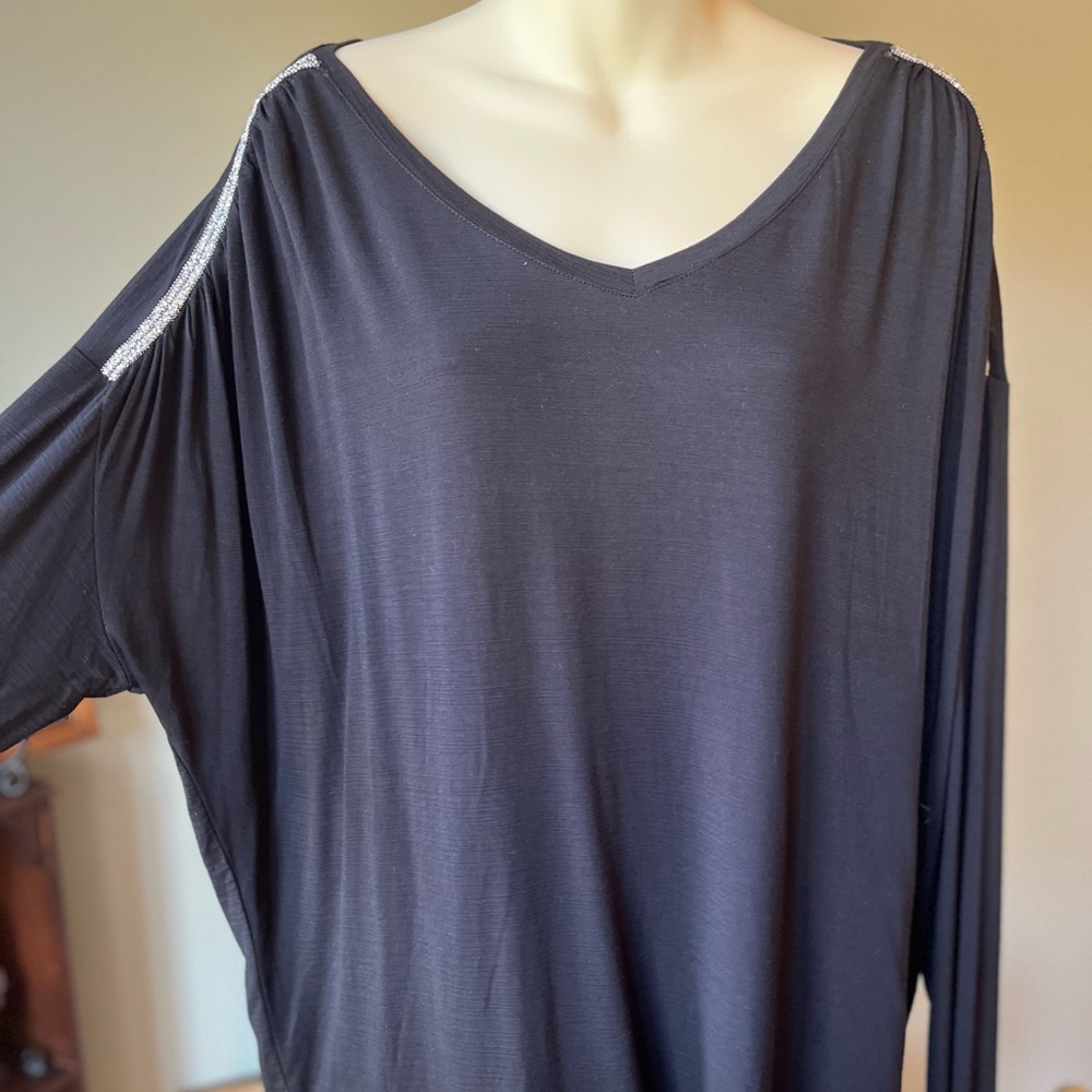 JENNIFER LOPEZ BATWING BLOUSE RHINESTONE SHOULDERS SIZE XL